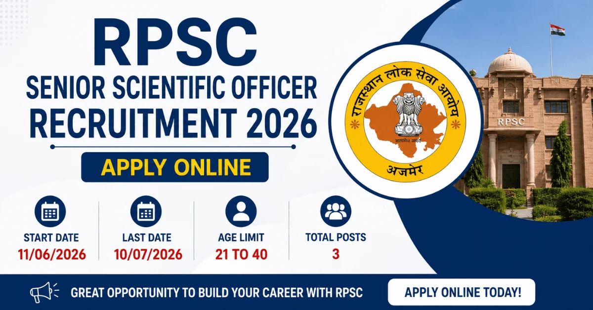 RPSC Senior Scientific Officer Recruitment 2026 - Apply Online